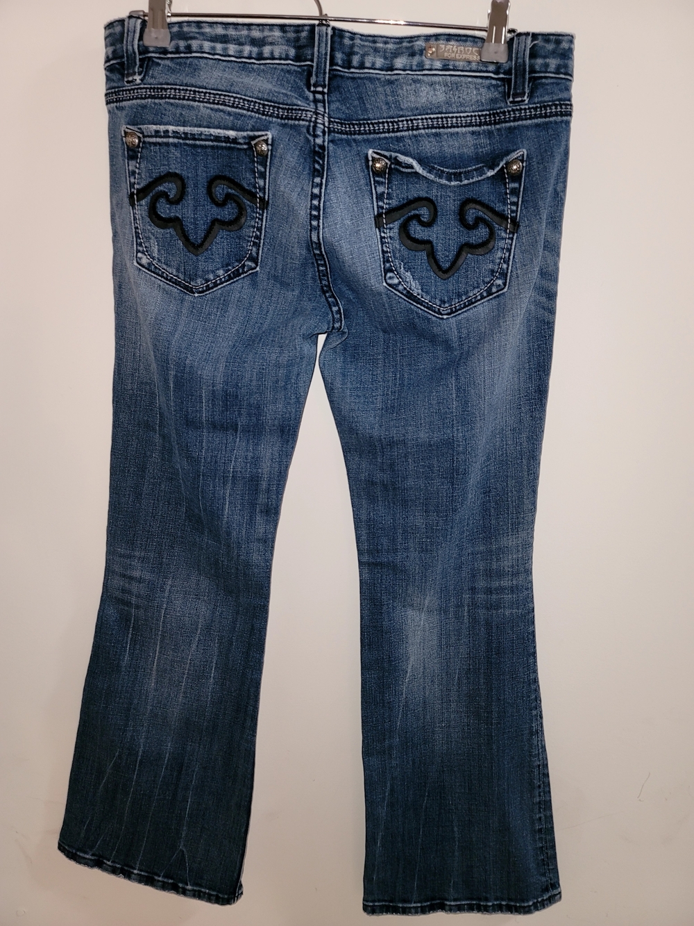 Express Rerock Women's Blue Bootcut Jeans with Black Embroidered Pockets 2 Pairs